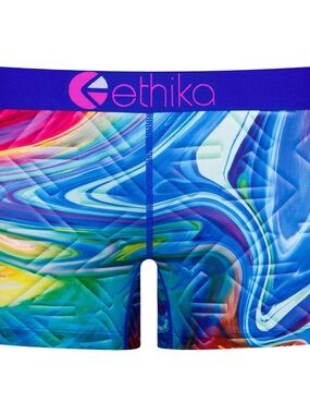 ethika Blue & Multicolor Swirl Womens Boy-Shorts Size L